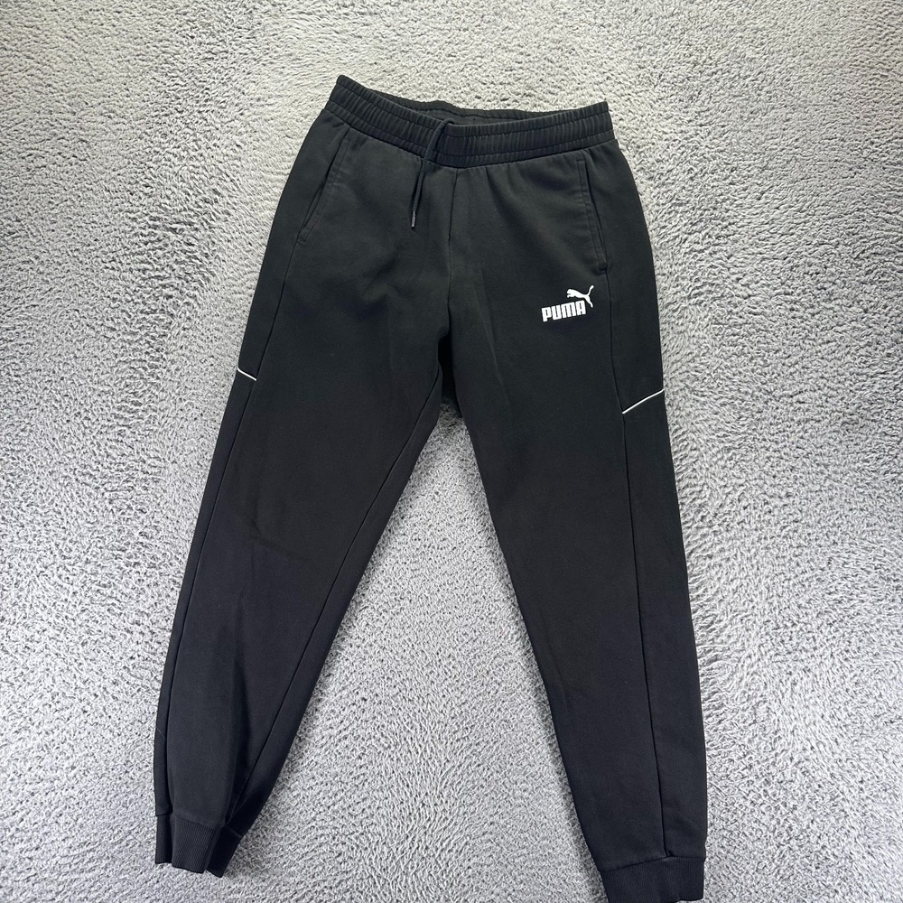 Puma Sweatpants Mens M Black Fleece Lined Jogger Tapered Activewear Performance